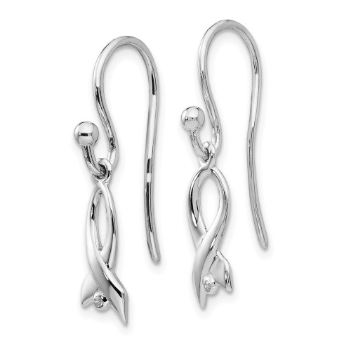 30.5mm White Ice Sterling Silver Rhodium-plated Diamond Awareness Ribbon Dangle Earrings