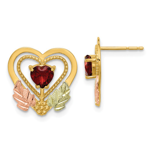 10k Gold w/12K Accents Black Hills Gold Garnet Heart Post Earrings