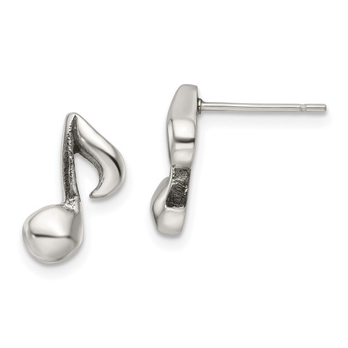 13.14mm Chisel Stainless Steel Polished Music Note Post Earrings SRE1196