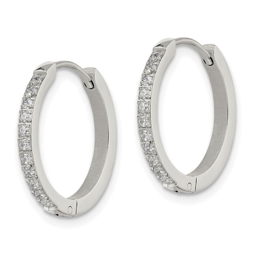 19mm Chisel Stainless Steel Polished with Preciosa Crystal 2mm Hinged Hoop Earrings SRE1514