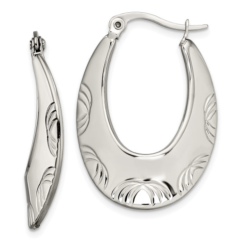 Chisel Stainless Steel Polished and Textured Half Circle Design Hoop Earrings