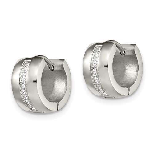 12.5mm Chisel Stainless Steel Polished with Preciosa Crystal 7mm Hinged Hoop Earrings
