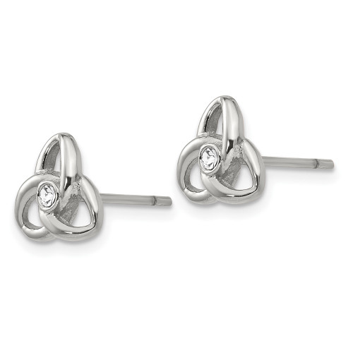 8.68mm Chisel Stainless Steel Polished with Preciosa Crystal Trinity Knot Post Earrings