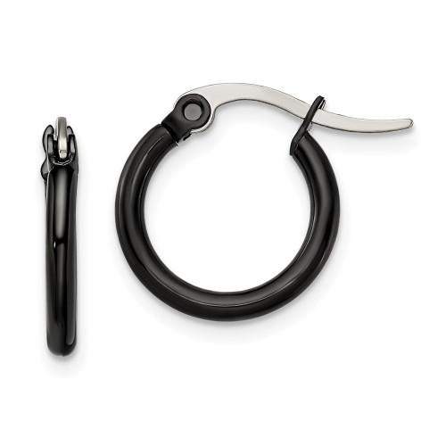 15.5mm Chisel Stainless Steel Polished Black IP-plated 15.5mm Diameter 2mm Hoop Earrings