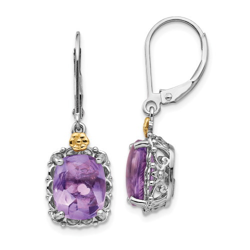 32mm Shey Couture Sterling Silver with 14K Accent Cushion Amethyst Leverback Dangle Earrings