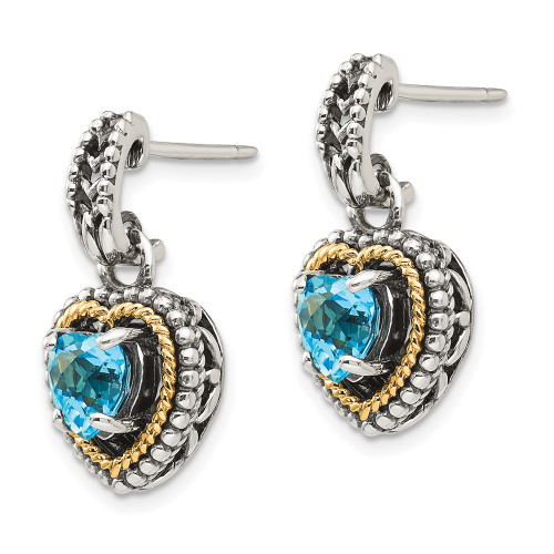 23mm Shey Couture Sterling Silver with 14K Accent Antiqued Blue Topaz Heart Post Dangle Earrings