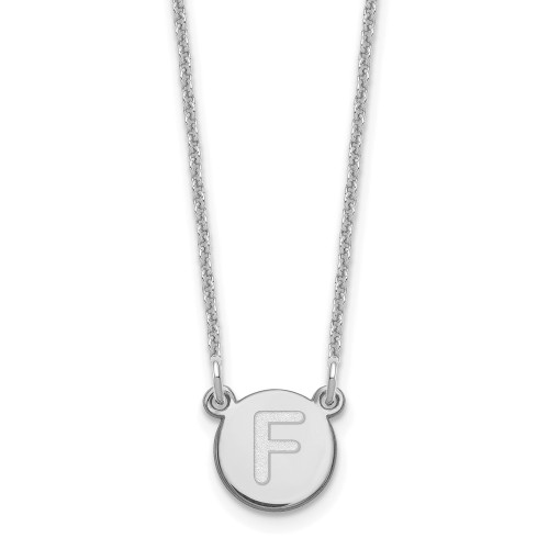 14k White Gold Tiny Circle Block Letter F Initial Necklace