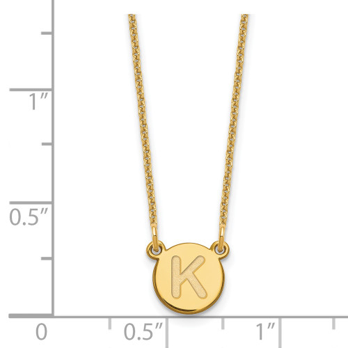 14k Yellow Gold Tiny Circle Block Letter K Initial Necklace