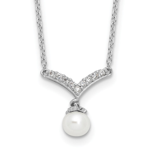 Cheryl M Sterling Silver Rhodium-plated Freshwater Cultured Pearl & Brilliant-cut CZ 18 Inch Necklace