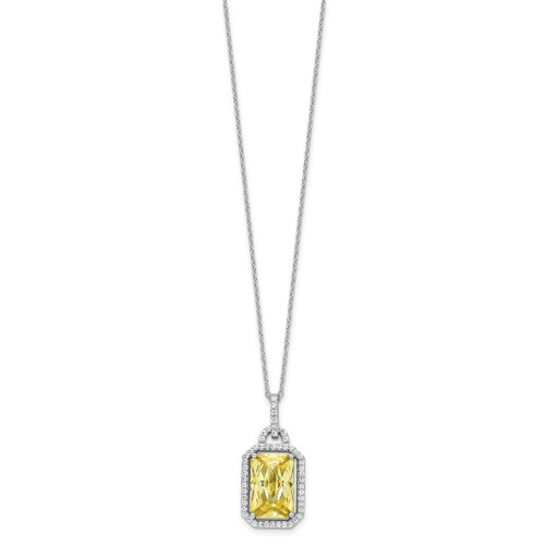 Cheryl M Sterling Silver Rhodium-plated Fancy Yellow Checkerboard-cut and White Brilliant-cut CZ 18 Inch Necklace