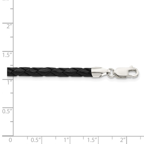 Sterling Silver 4mm Black Leather Braided Necklace QK89-18