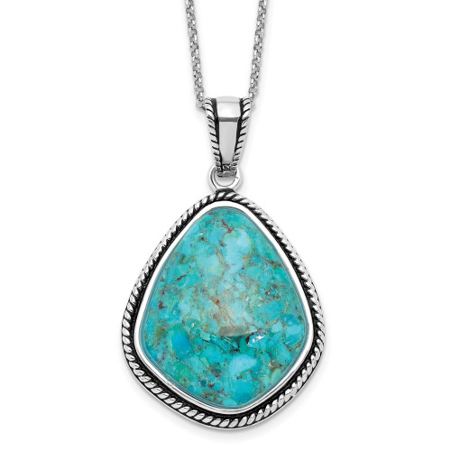 Sterling Silver Rhodium-plated Oxidized Simulated Turquoise w/1.75in ext Necklace QG6700-16