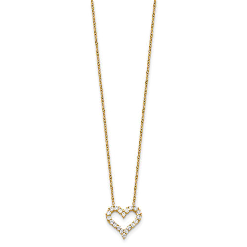 Sterling Silver Gold-tone CZ Heart w/ 2in ext. Necklace