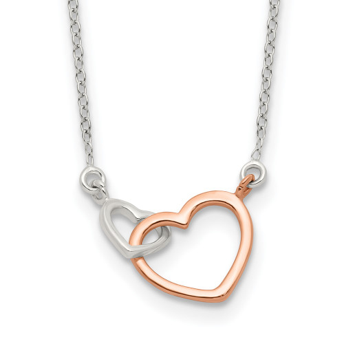 Sterling Silver and Pink Polished Double Heart 18in Necklace