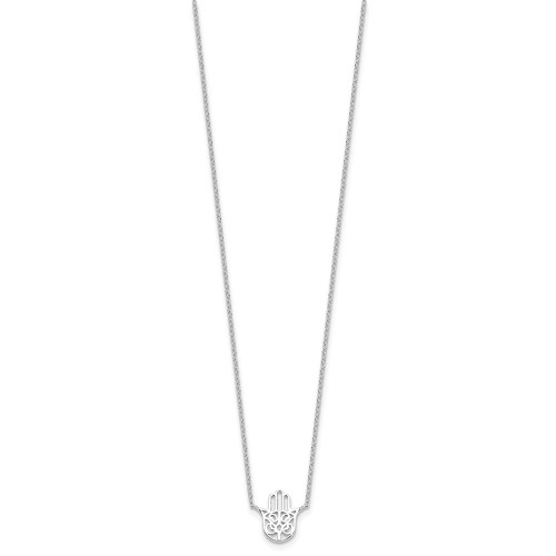 Sterling Silver Rhodium-plated Hamsa 16in w/2in ext. Necklace