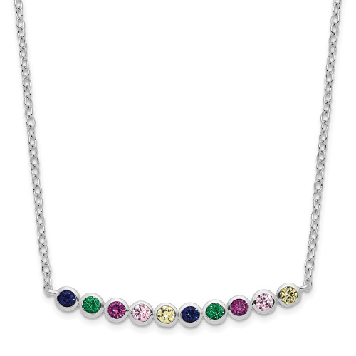 Sterling Silver Rhodium-plated Polished Multi-color CZ Bar Necklace