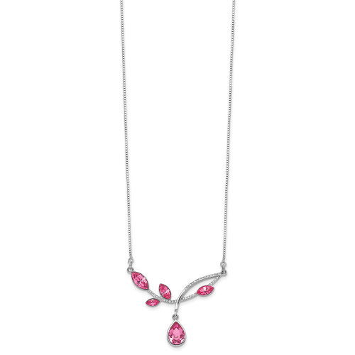 Sterling Silver Rhodium-plated Pink Crystal Branch w/2in ext Necklace
