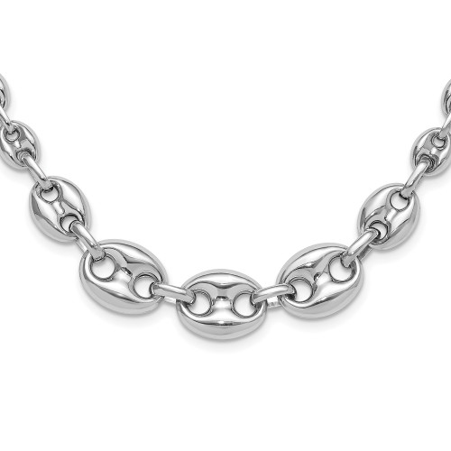 Sterling Silver Rhodium-plated Hollow Graduated Marina Link 17in Necklace