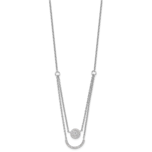 Sterling Silver Rhodium-plated Two Strand CZ Circle 16in 1.5in ext Necklace