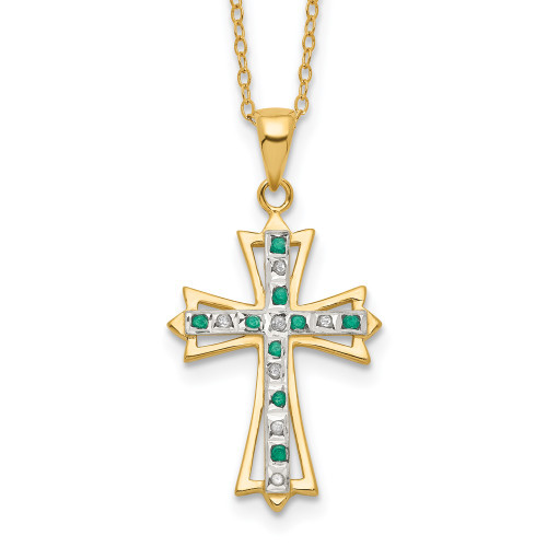 Diamond Fascination Diamond Mystique Sterling Silver Gold-plated Diamond and Emerald Cross 18 Inch Necklace