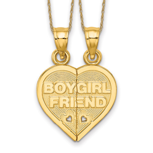 14K Yellow Gold BOY GIRL FRIEND Break-apart Heart Necklace