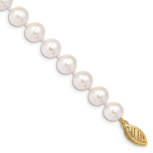 10k Yellow Gold 7-8mm White Near Round Freshwater Cultured Pearl Necklace 10WPN070-20