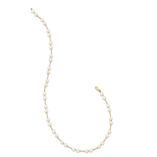 14K Yellow Gold 6-7mm White Near Round Freshwater Cultured Pearl Bead Necklace XF557-18