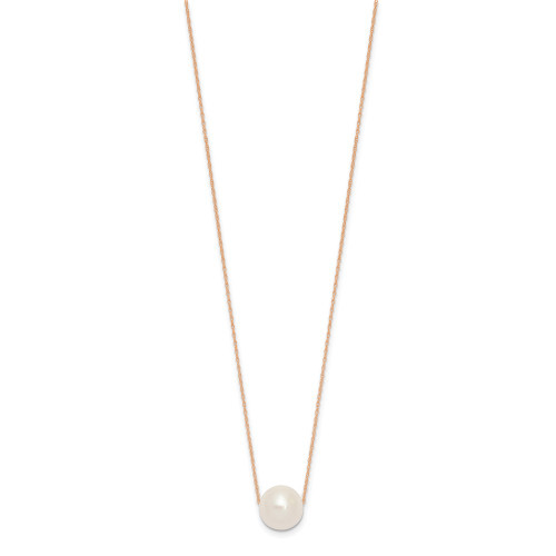 14K Rose Gold 10-11mm Round White Freshwater Cultured Pearl Rope Necklace