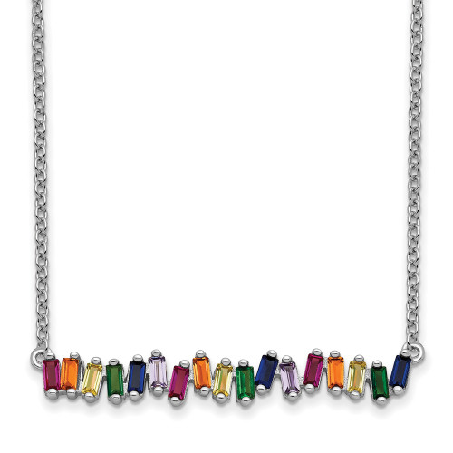 Prizma Sterling Silver Rhodium-plated 16 inch Colorful CZ Bar Necklace with 2 inch Extender