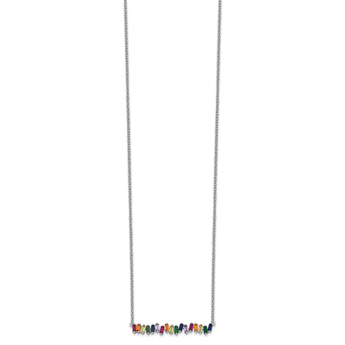 Prizma Sterling Silver Rhodium-plated 16 inch Colorful CZ Bar Necklace with 2 inch Extender