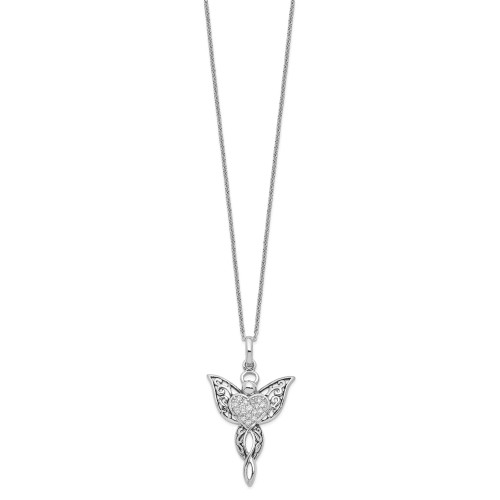 Sentimental Expressions Sterling Silver Rhodium-plated CZ Antiqued Angel of Blessing 18in Necklace