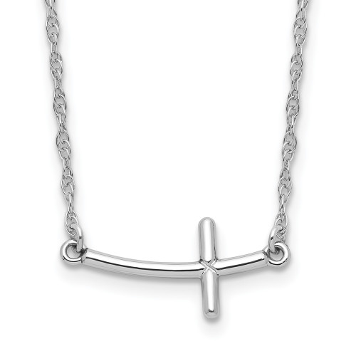 Sterling Silver Rhodium-plated Small Sideways Curved Cross Necklace QG3462-18