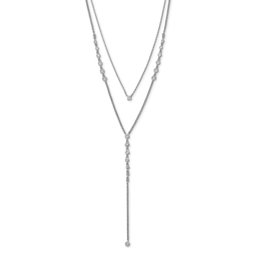 Sterling Shimmer Sterling Silver Rhodium-plated Adjustable up to 29 inches 50 Stone CZ 2 Strand Layer Y-Drop Necklace