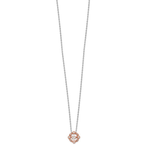 Sterling Silver Rhodium-plated Pink Vibrant CZ 2in ext Necklace