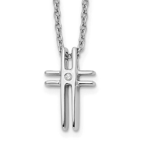Image of White Ice Sterling Silver Rhodium-plated 18 Inch Diamond Cross Necklace with 2 Inch Extender QW186-18