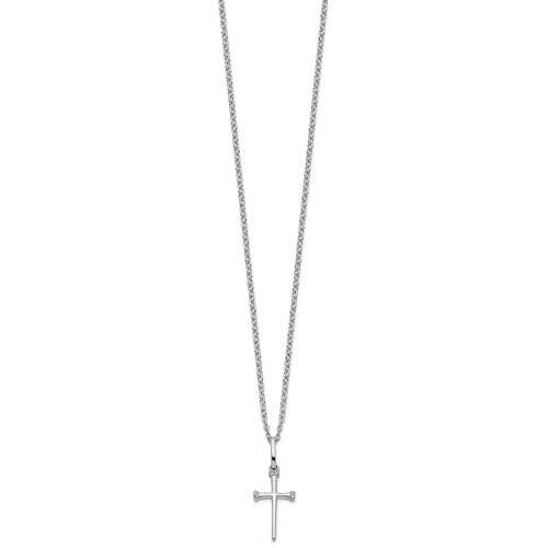 Image of White Ice Sterling Silver Rhodium-plated 18 Inch Diamond Cross Necklace with 2 Inch Extender QW515-18