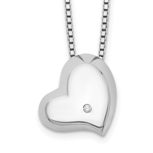 White Ice Sterling Silver Rhodium-plated Satin and Polished 18 Inch Diamond Heart Necklace with 2 Inch Extender