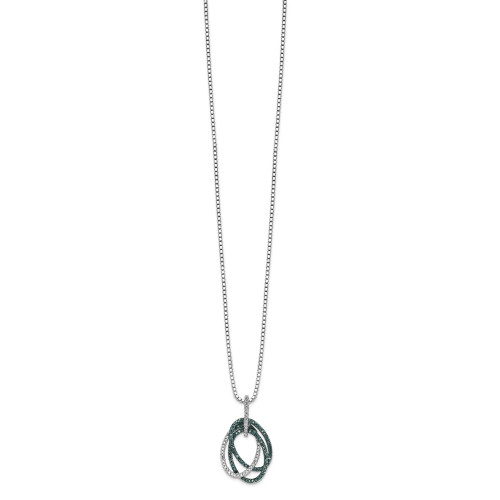 Image of White Night Sterling Silver Rhodium-plated Blue and White Diamond Triple Oval Pendant 18 Inch Necklace with 2 Inch Extender
