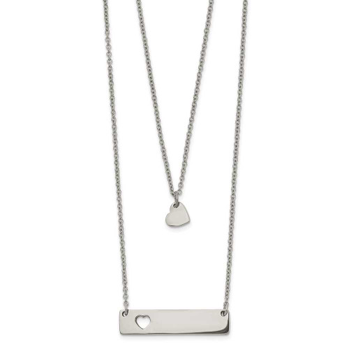 Image of Chisel Stainless Steel Polished Heart and Bar Multi Strand 15.5 inch Cable Chain with a 1.5 inch Extension Necklace