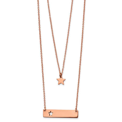 Image of Chisel Stainless Steel Polished Rose IP-plated Star and Bar Multi Strand 15.5 inch Cable chain with a 1.5 inch Extension Necklace
