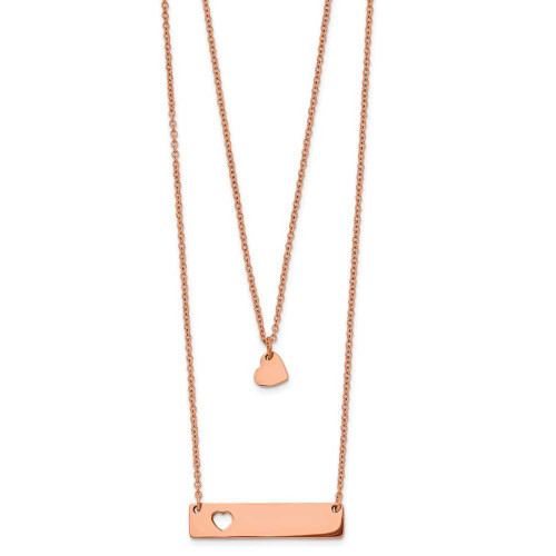 Image of Chisel Stainless Steel Polished Rose IP-plated Heart and Bar Multi Strand 15.5 inch Cable Chain with a 1.5 inch Extension Necklace