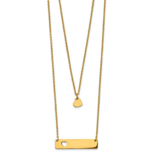 Image of Chisel Stainless Steel Polished Yellow IP-plated Heart and Bar Multi Strand 15.5 inch Cable Chain with a 1.5 inch Extension Necklace