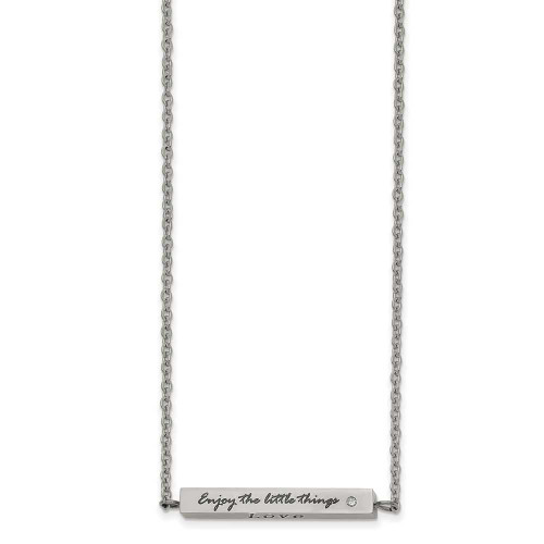 Image of Chisel Stainless Steel Polished and Enameled with CZ ENJOY THE LITTLE THINGS Bar on a 16 inch Cable Chain with a 2 inch Extension Necklace