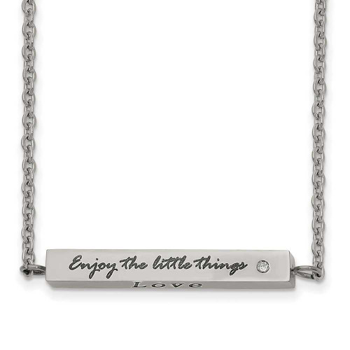 Image of Chisel Stainless Steel Polished and Enameled with CZ ENJOY THE LITTLE THINGS Bar on a 16 inch Cable Chain with a 2 inch Extension Necklace