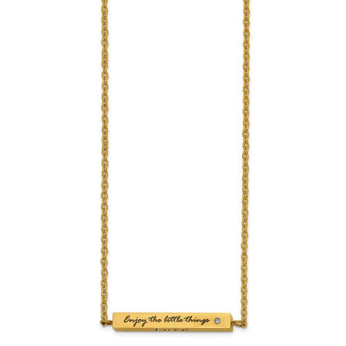 Image of Chisel Stainless Steel Polished Yellow IP-plated Enameled with CZ ENJOY THE LITTLE THINGS Bar on a 16 inch Cable Chain with a 2 inch Extension Necklace