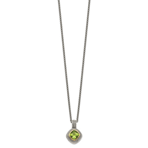 Shey Couture Sterling Silver with 14K Accent 18 Inch Antiqued Cushion Bezel Peridot Necklace QTC864