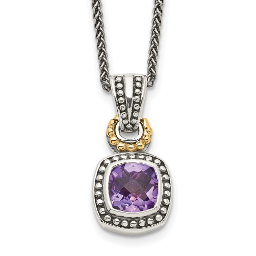 Shey Couture Sterling Silver with 14K Accent 18 Inch Antiqued Cushion Bezel Amethyst Necklace QTC1028