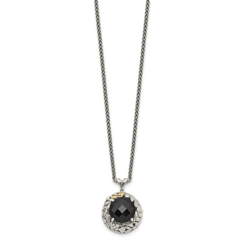 Image of Shey Couture Sterling Silver with 14K Accent 18 Inch Antiqued Checkerboard-cut Black Onyx Necklace QTC1054