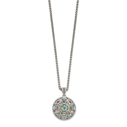 Shey Couture Sterling Silver with 14K Accent 18 Inch Antiqued Round Light Swiss Blue Topaz Necklace QTC1607
