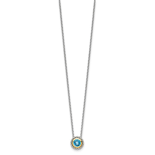 Shey Couture Sterling Silver with 14K Accent 18 Inch Antiqued Round Light Swiss Blue Topaz Necklace QTC1623